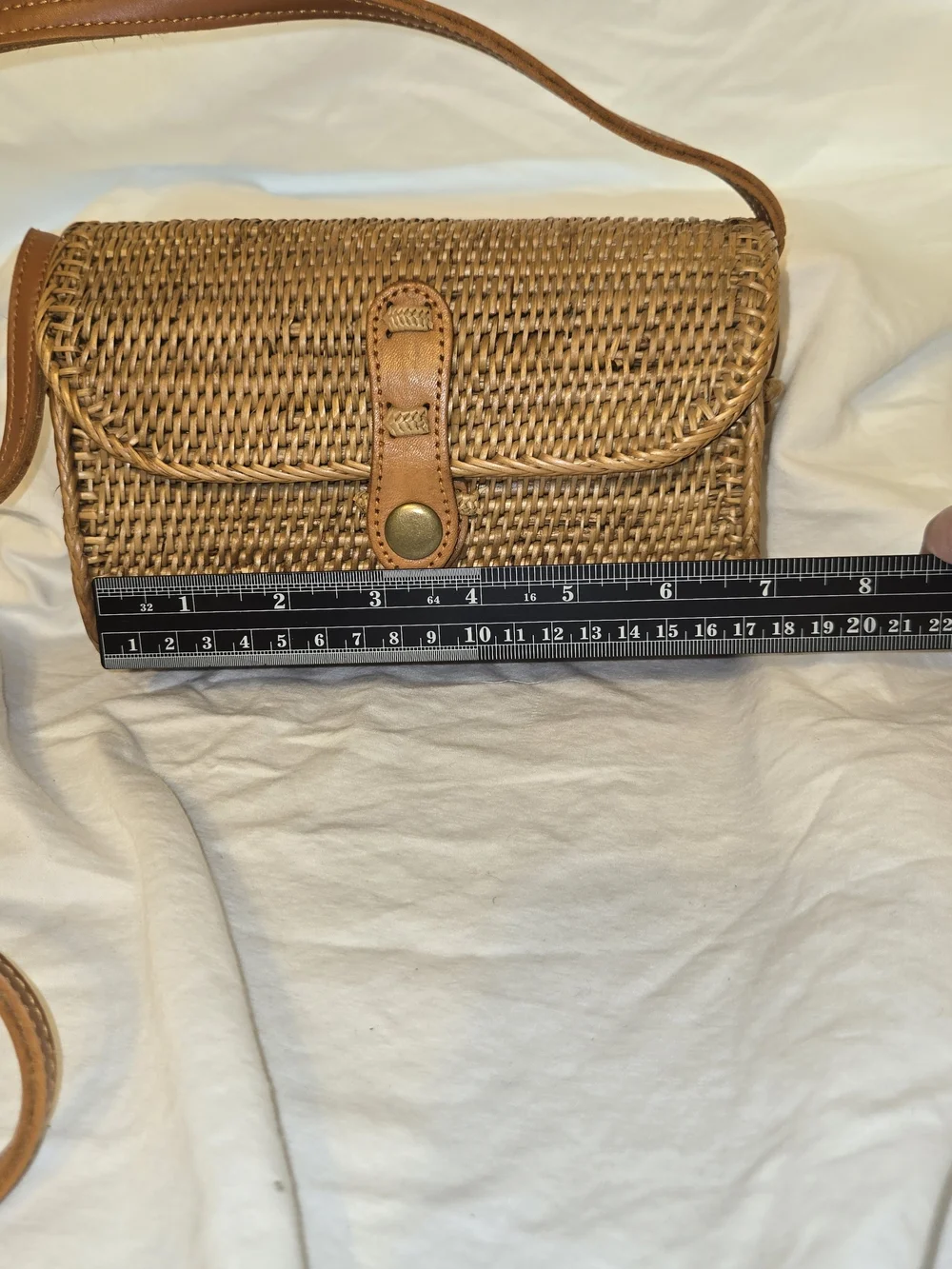 Handwoven Rattan Straw Crossbody Bag Bali Ata Grass Leather Strap Boho Purse